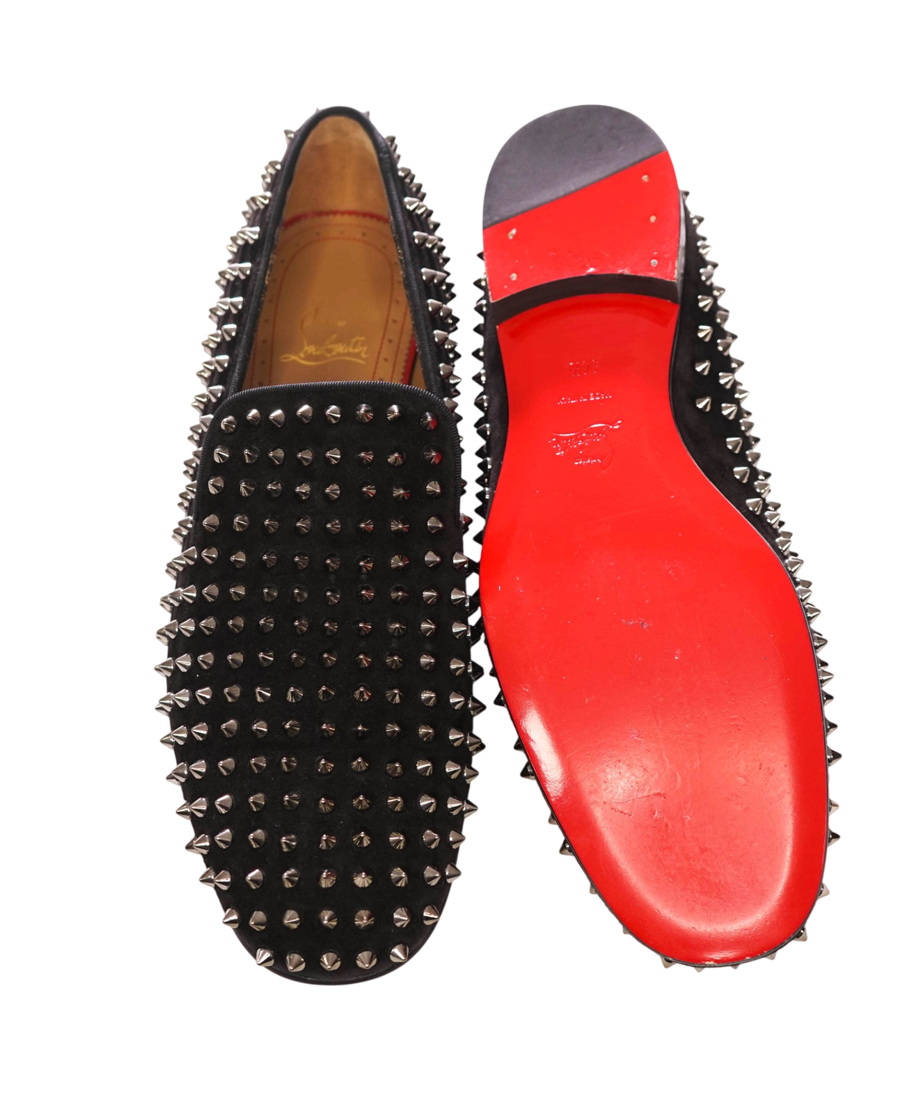 $1,395 Louboutin - Black Suede Dandelion Spikes Loafers - Us 11.5 (44.5eu)